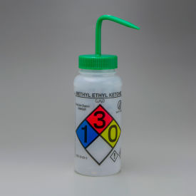 GHS Labeled Methyl Ethyl Ketone Wash Bottles, 500ml (16oz), Polyethylene w/Green PP Cap 4Pk