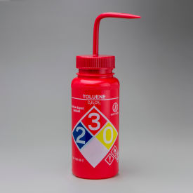 GHS Labeled Toluene Wash Bottles, 500ml (16oz), Polyethylene w/Red Polypropylene Cap 4Pk