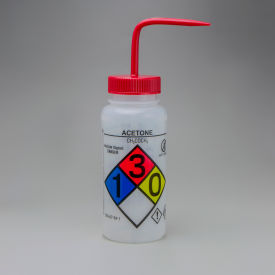GHS Labeled Safety-Vented Acetone Wash Bottles, 500ml (16oz), Polyethylene w/Red PP Cap 4Pk