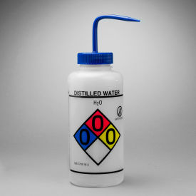 GHS Labeled Safety-Vented Distilled Water Wash Bottles, 1000ml (32oz), PE w/Blue PP Cap, 2PK