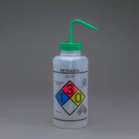 GHS Labeled Safety-Vented Methanol Wash Bottles, 1000ml (32oz), Polyethylene 2PK