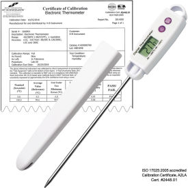 Calibrated Electronic Stainless Steel Stem Thermometer -50/200C (-58/392F) 127mm (5 in.) Probe