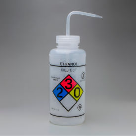 GHS Labeled Safety-Vented Ethanol Wash Bottles, 1000ml (32oz), PE w/Natural PP Cap, 2PK