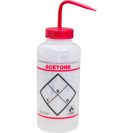 Safety-Labeled 2-Color Acetone Wash Bottles, 1000ml, PE w/Red PP Cap, 6Pk