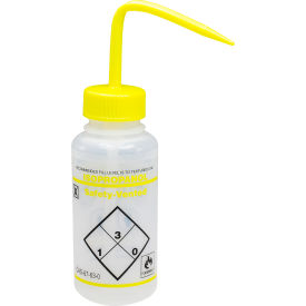 Safety-Labeled 2-Color Isopropanol WM Wash Bottles, 500ml (16oz), PE w/YLW PP Cap, 6Pk
