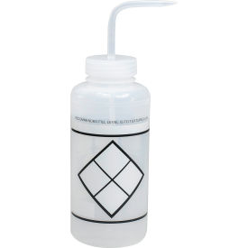 Safety-Labeled 2-Color Wide-Mouth Wash Bottles, 1000ml (32oz), PE w/Natural PP Cap, 6Pk