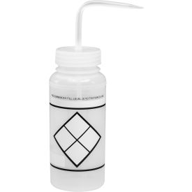 Safety-Labeled 2-Color LYOB Wide-Mouth Wash Bottles, 500ml (16oz), PE w/Natural PP Cap, 6Pk