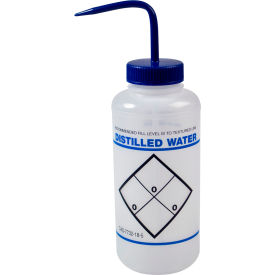 Safety-Labeled 2-Color Distilled Water Wash Bottles, 1000ml (32oz), PE w/Blue PP Cap, 6Pk
