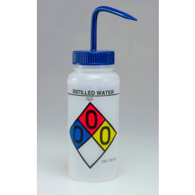Safety-Labeled 4-Color Distilled Water Wash Bottles, 500ml (16oz), PE w/Blue PP Cap, 4 Pack