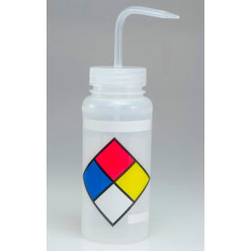 Safety-Labeled 4-Color LYOB Wide-Mouth Wash Bottles, 500ml (16oz), PE w/Natural PP Cap, 4Pk