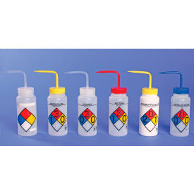 Safety-Labeled 4-Color Ethanol Wide-Mouth Wash Bottles, 1000ml (32oz), PE w/Nat PP Cap, 4Pk
