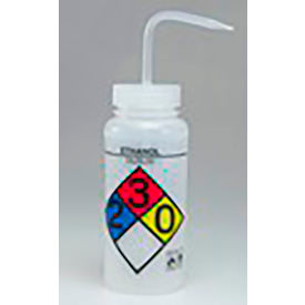 Safety-Labeled 4-Color Ethanol Wide-Mouth Wash Bottles, 500ml (16oz), PE w/Nat PP Cap, 4Pk