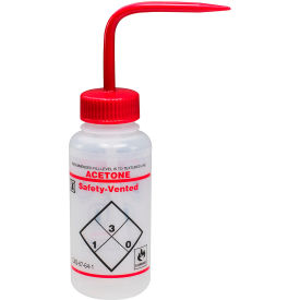 Safety-Vented / Labeled 2-Color Acetone WM Wash Bottles, 250ml (8oz), PE w/Red PP Cap, 3Pk