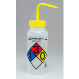 Safety-Labeled 4-Color Isopropanol WM Wash Bottles, 500ml (16oz), PE w/YLW PP Cap, 4Pk
