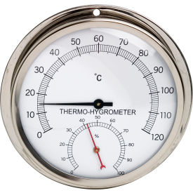 Thermometer-Hygrometer, 0/120C, 0/100 Percent Humidity Range, Stainless Steel