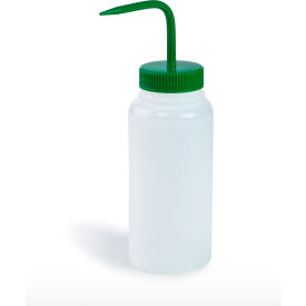 Wide-Mouth 500ml (16oz) Polyethylene Wash Bottles, Green Polypropylene Cap, 53mm Closure 6Pk