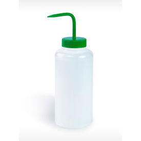 Wide-Mouth 1000ml (32oz) Polyethylene Wash Bottles, Green PP Cap, 53mm Closure 4Pk