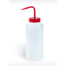 Wide-Mouth 1000ml (32oz) Polyethylene Wash Bottles, Red Polypropylene Cap, 53mm Closure 4Pk