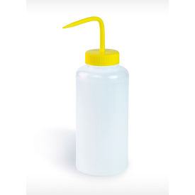 Wide-Mouth 1000ml (32oz) Polyethylene Wash Bottles, Yellow Polypropylene Cap, 53mm Closure 4 Pack