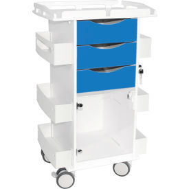 Core DX Cart with Hinged Door & Railed Top, White with Global Blue