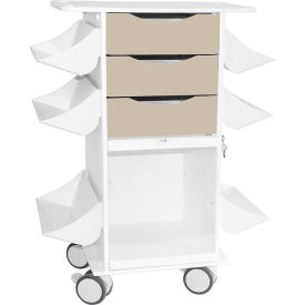 Core Suture Procedure Cart with Locking Sliding Door, White w/Almond Beige