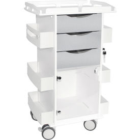Core DX Cart with Hinged Door & Railed Top, White with Silver Metallic
