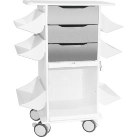 Suture Procedure Cart with Locking Sliding Door, White w/Silver Metallic