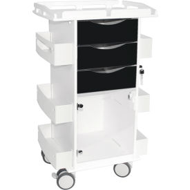 Core DX Cart with Hinged Door & Railed Top, White with Black Drawers
