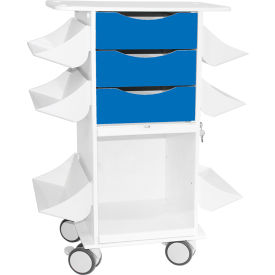 Core Suture Procedure Cart with Locking Sliding Door, White w/Global Blue