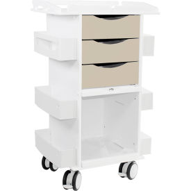 Core DX Cart with Sliding Door & Railed Top, White with Almond Beige.