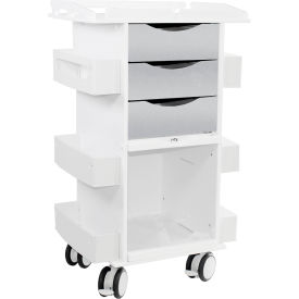 Core DX Cart with Sliding Door & Railed Top, White with Silver Metallic