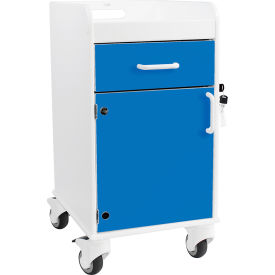 TrippNT Compact Bedside Cart, 1 Locking Drawer, White with Global Blue