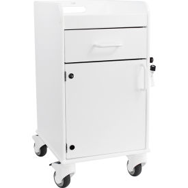 Compact Bedside Cart, 1 Locking Drawer, White with White