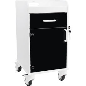Compact Bedside Cart, 1 Locking Drawer, White with Black