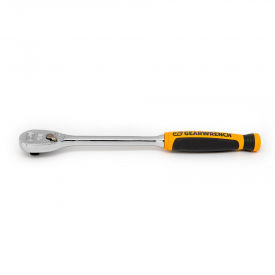 90 Tooth Long Handle Dual Material Teardrop Ratchet with 1/4" Drive Tang, 8"L