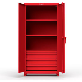 Heavy Duty Industrial Storage Cabinet with 3 Drawers, 14 Gauge, 36"W x 24"D x 75"H, Red