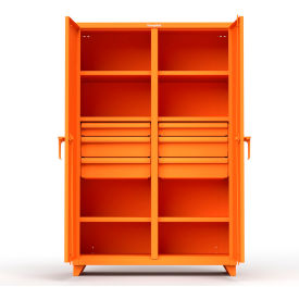 Double Shift Storage Cabinet with 6 Drawers, 14 Gauge, 48"W x 24"D x 75"H, Orange