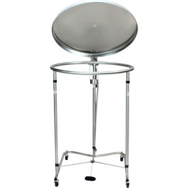 Round Stainless Steel Hamper, 24" Dia, 35"H, 2" Casters, Foot Operated w/ Pneumatic Top