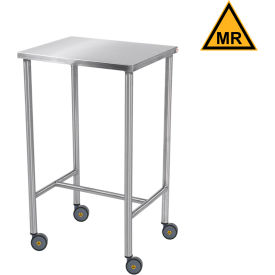MRI Safe Stainless Steel Mobile Instrument Table, 16 x 20", H-Brace