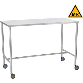 MRI Safe Stainless Steel Mobile Instrument Table, 48 x 24", H-Brace