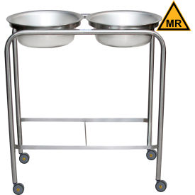 MRI Safe Double Basin Solution Stand with H Brace, Stainless Steel, 29" Width x 15" Depth x 33" Height, 8.5 Quart Capacity.