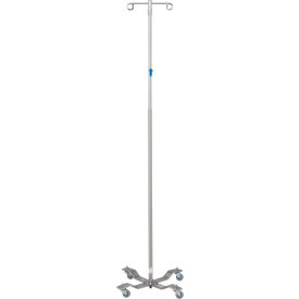 IV Stand, Thumb Control, Stainless Steel, Adjustable Height, 2 Hook