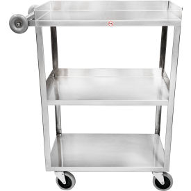 Light Duty Utility Cart, 3 Shelves, Guardrail On Middle & Bottom Shelf