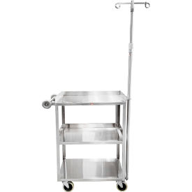 Light Duty Utility Cart, 3 Shelves, 2 Hook IV Pole, 28-1/4"L x 16"W x 35-3/4"H