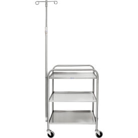 Medium Duty Utility Cart, 3 Shelves, 4 Side Lip, Width Wise Handrails, 2 Hook IV Pole