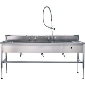 Decontamination Station, 116"W X 26.5"D, Hydraulic Lift, 3 Sink Bowls, Wall Mounted Faucets
