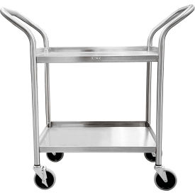 Standard Heavy Duty Utility Cart, 2 Shelves, 4 Side Lip, Push Handles