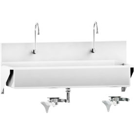 Double Station Windsor Scrub Sink, Wall Mounted with Knee Action Control, Stainless Steel