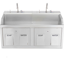 Double Station Wall Mounted Lodi Scrub Sink, Knee Action Control, Stainless Steel