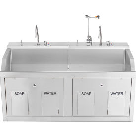Double Station Wall Mounted Lodi Scrub Sink with Eyewash and Digital Timer, Knee Action